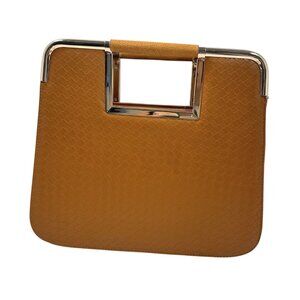 Womens Brown Clutch Handbag Faux Leather Purse Gold Just Fabulous Retro